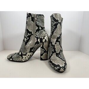 Aldo Vegan Leather Snakeskin Ankle Boots Size 5 Chunky Heel Booties Never Worn